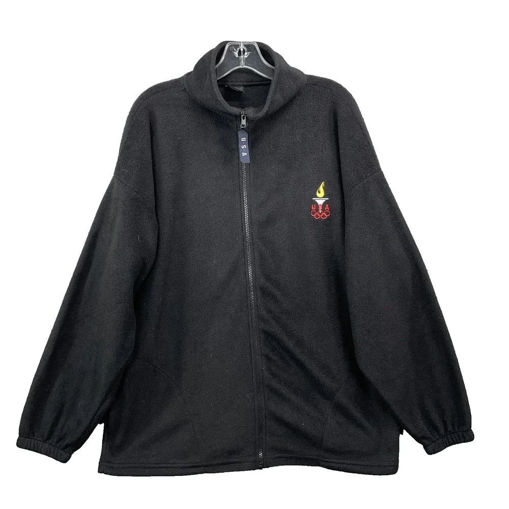 Vintage Team USA Olympic Jacket Men XL Black Fleece Gorpcore Ski Made in USA Y2k